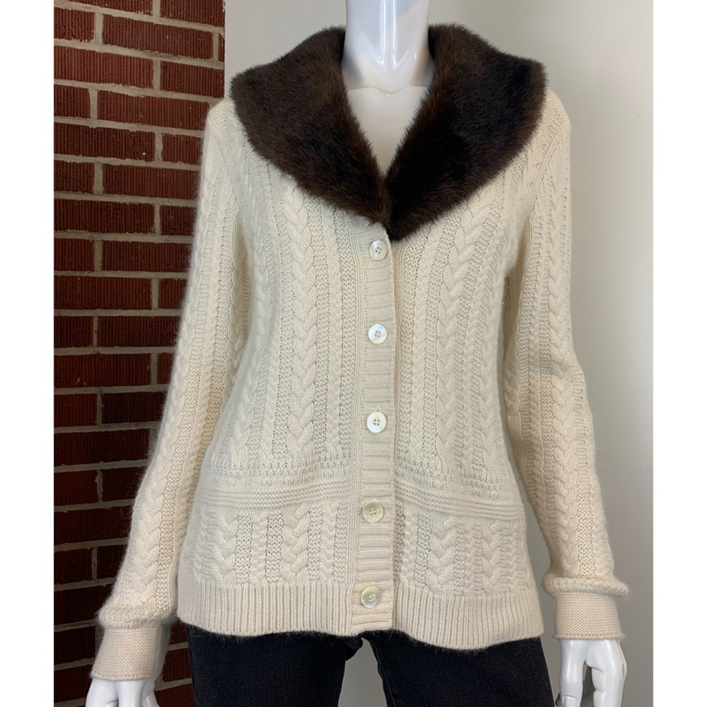VTG Saks Fifth Avenue Sweater Detachable Fur Trim